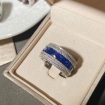 Fashion Ring 0566 Blue Corundum Copper Inlaid Zirconium Geometric Mens Ring