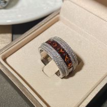 Fashion Ring 0567 Pomegranate Red Copper Inlaid Zirconium Geometric Mens Ring