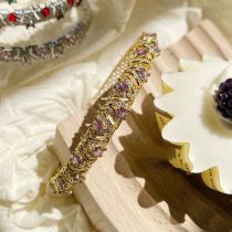 Fashion Brilliant Purple Diamond Gold-plated Copper Geometric Bracelet With Diamonds