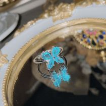 Fashion Ring 0639 Blue Green Opening Copper Diamond Geometric Ring
