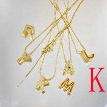 Fashion K Copper Inlaid Zirconium Geometric Three-dimensional 26-letter Mens Necklace