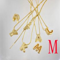 Fashion M Copper Inlaid Zirconium Geometric Three-dimensional 26-letter Mens Necklace