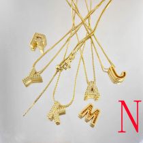 Fashion N Copper Inlaid Zirconium Geometric Three-dimensional 26-letter Mens Necklace