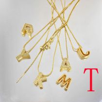 Fashion T Copper Inlaid Zirconium Geometric Three-dimensional 26-letter Mens Necklace