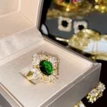 Fashion Ring 0646 Emerald Open Copper Set Zirconium Geometric Ring
