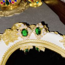 Fashion Earrings 0386 Emerald Copper Inlaid Zirconium Geometric Stud Earrings
