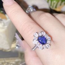 Fashion Ring 0608 Blue Corundum Copper Set Oval Diamond Geometric Ring  Copper