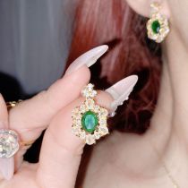 Fashion Earrings 0349 Green Spiny Crystal Copper Set Oval Diamond Geometric Earrings  Copper