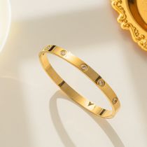 Fashion 114 Full Diamond-gold Titanium Steel Diamond Geometric Round Bracelet