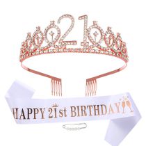 Fashion 21 Years Old - White Satin Suit (with Pearl Pin) Glitter Letter Etiquette With Crystal Crown Set