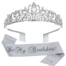 Fashion Silver Suit-glitter Cloth Satin Diamond Letter Strap Crown Set