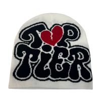 Fashion White With Black Text Letter Jacquard Knitted Beanie