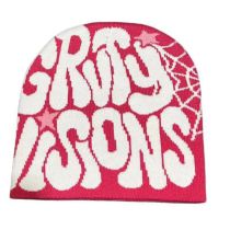 Fashion Rose Red And White Letters Letter Jacquard Knitted Beanie