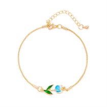 Fashion Blue Copper Dripping Oil Tulip Chain Anklet