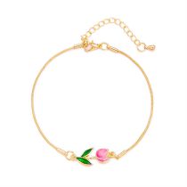 Fashion Pink Copper Dripping Oil Tulip Chain Anklet