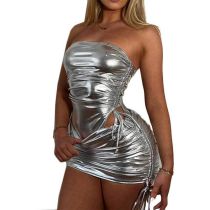 Fashion Silver One Shoulder Jumpsuit And Hip Skirt Suit