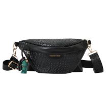 Fashion Black Pu Woven Large Capacity Crossbody Bag