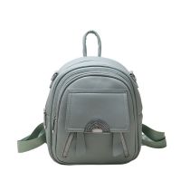 Fashion Light Green Pu Soft Leather Large Capacity Backpack