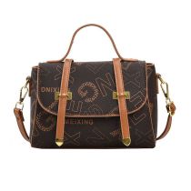 Fashion Large Letters Brown Pu Printed Flap Crossbody Bag