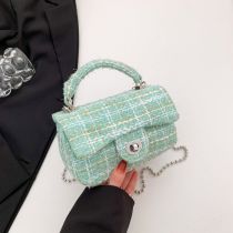 Fashion Green Checkered Lock Flap Crossbody Bag