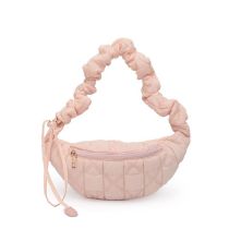 Fashion Light Pink Pu Pleated Large Capacity Shoulder Bag