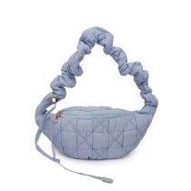 Fashion Blue Pu Pleated Large Capacity Shoulder Bag