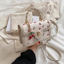 Fashion White Pu Printed Lock Crossbody Bag