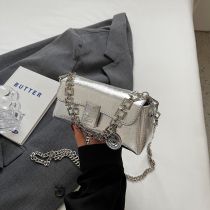 Fashion Silver Pu Lock Flap Crossbody Bag