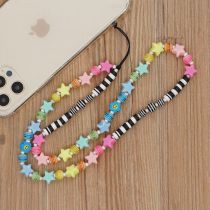Fashion 3# Colorful Polymer Clay Striped Beads Five-pointed Star Beaded Mobile Phone Chain