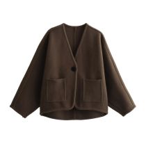 Fashion Coffee Suede Single-button Double-pocket Cardigan Jacket
