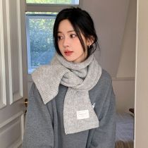 Fashion Light Grey Wool Label Knitted Scarf