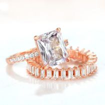 Fashion Rose Gold Copper Set Square Diamond Ring Set