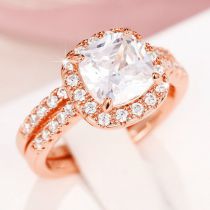 Fashion Rose Gold Copper Set Square Diamond Ring