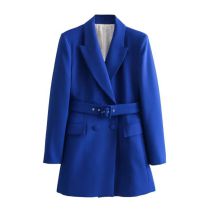 Fashion Blue Woven Blazer With Lapel Pockets