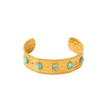 Fashion Gold Stainless Steel Oval Square Blue Open Bracelet