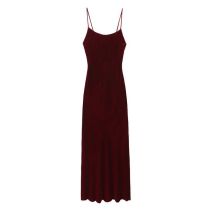 Fashion Red Velvet Strap Knee-length Dress