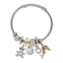 Fashion Silver 1 Copper Inlaid Zirconium Pearl Bear Love Key Pendant Beaded Bracelet