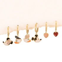 Fashion Color Copper Inlaid Zircon Oil Dripping Cartoon Pendant Earring Set Of 6 Pieces