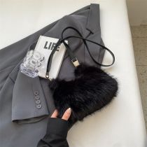 Fashion Black Plush Large Capacity Crossbody Bag