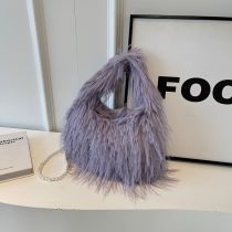 Fashion Purple Plush Pearl Chain Crossbody Bag