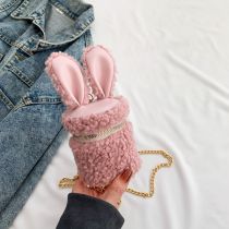 Fashion Pink Lamb Fur Rabbit Ears Crossbody Bag