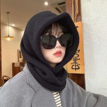 Fashion Black Polyester Knitted Scarf Integrated Hood