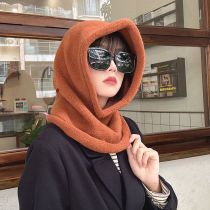 Fashion Caramel Colour Polyester Knitted Scarf Integrated Hood