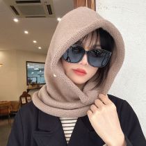 Fashion Milk Tea Color Polyester Knitted Scarf Integrated Hood