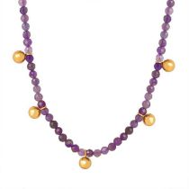 Fashion Purple Titanium Steel Geometric Bead Necklace