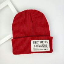 Fashion Red Acrylic Knitted Patch Beanie