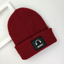 Fashion Maroon (headphone Model) Acrylic Knitted Patch Beanie
