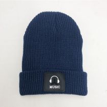 Fashion Navy Blue {headphones} Acrylic Knitted Patch Beanie