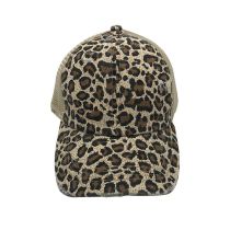 Fashion Yellow Leopard Print-ponytail Hat Acrylic Hole Washed Baseball Cap