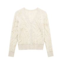 Fashion Off-white Pearl-embellished Textured-knit Cardigan